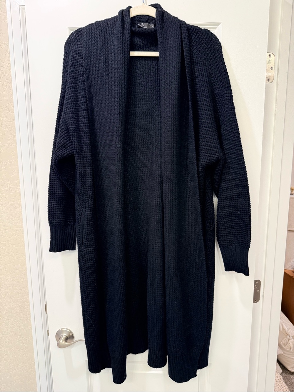 Long Open-Front Black Women's Cardigan Sweater